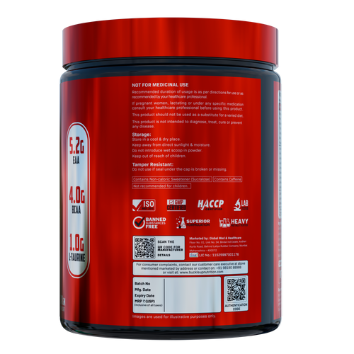 BuckleUp Nutrition EAA-BCAA Intra Power Mode | 240g (30 Servings) | 5.2g EAA, 4g BCAA