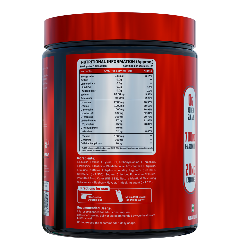 BuckleUp Nutrition EAA-BCAA Intra Power Mode | 240g (30 Servings) | 5.2g EAA, 4g BCAA