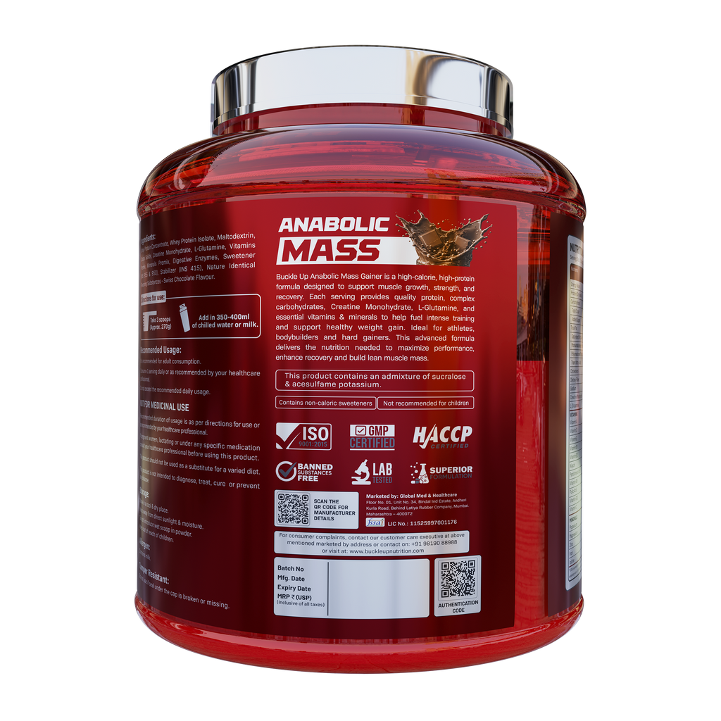BuckleUp Nutrition Anabolic Mass Gainer | 6 lbs (30 Scoops) | 82.5g Protein, 3g Creatine