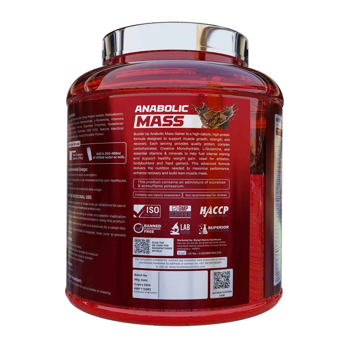 BuckleUp Nutrition Anabolic Mass Gainer | 6 lbs (30 Scoops) | 82.5g Protein, 3g Creatine