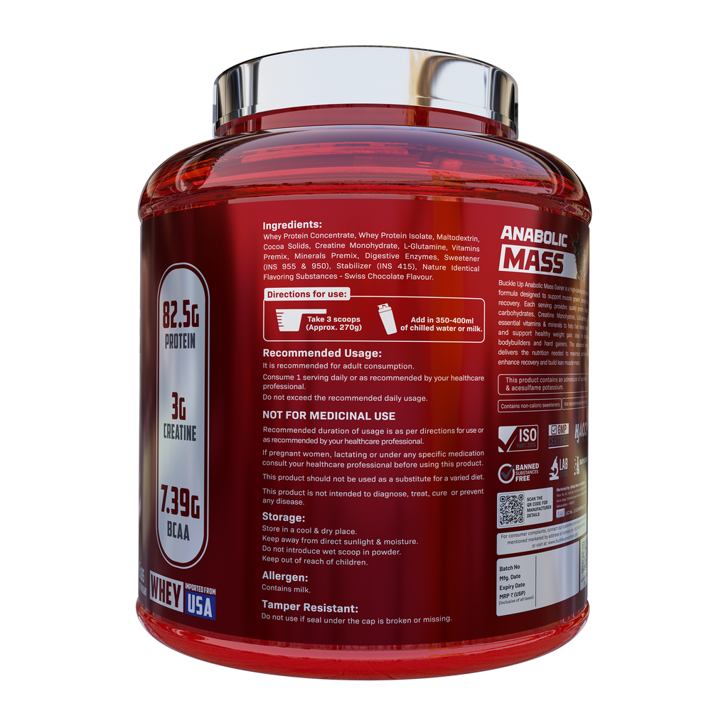 BuckleUp Nutrition Anabolic Mass Gainer | 6 lbs (30 Scoops) | 82.5g Protein, 3g Creatine
