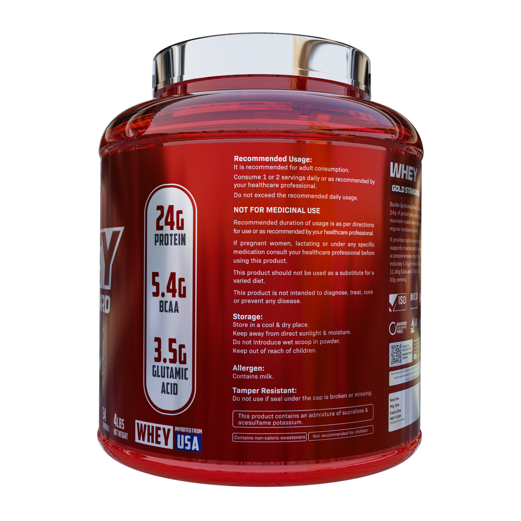 BuckleUp Nutrition Whey Gold Standard Protein Powder | 4 lbs (54 Servings) | 24g Protein