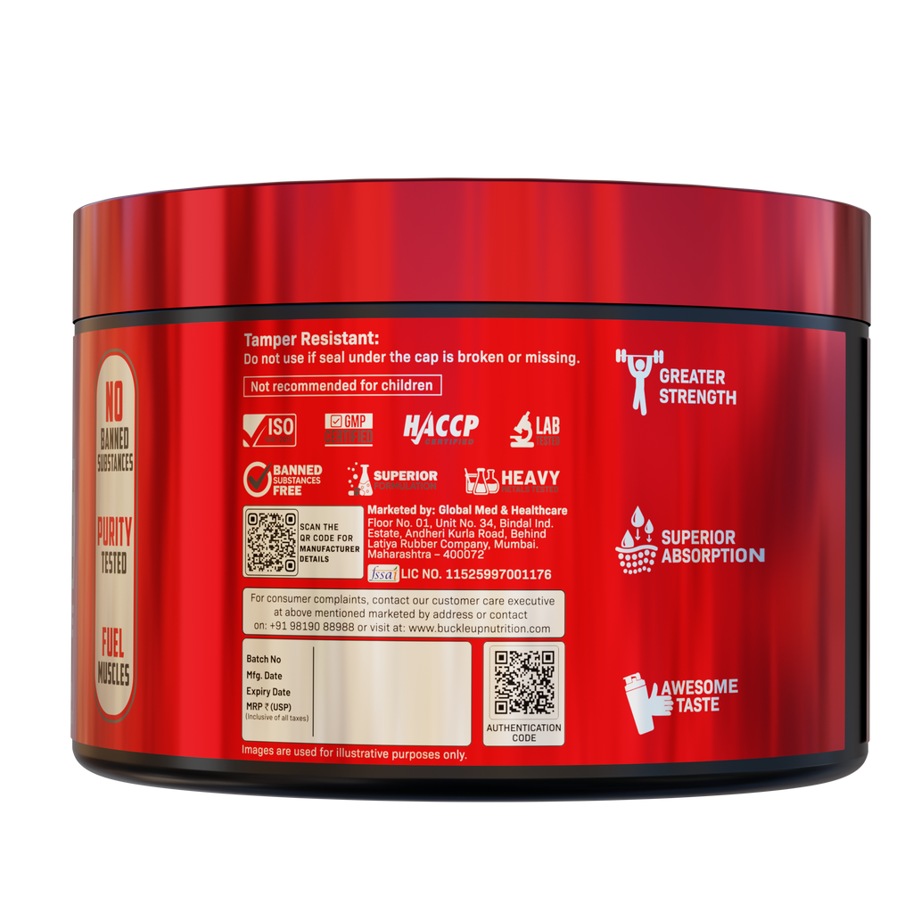 BuckleUp Nutrition Creatine Monohydrate | 100g (25 Servings) | 3g Creatine, 200 Mesh