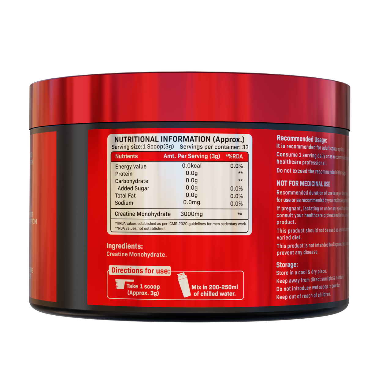 BuckleUp Nutrition Creatine Monohydrate | 100g (25 Servings) | 3g Creatine, 200 Mesh